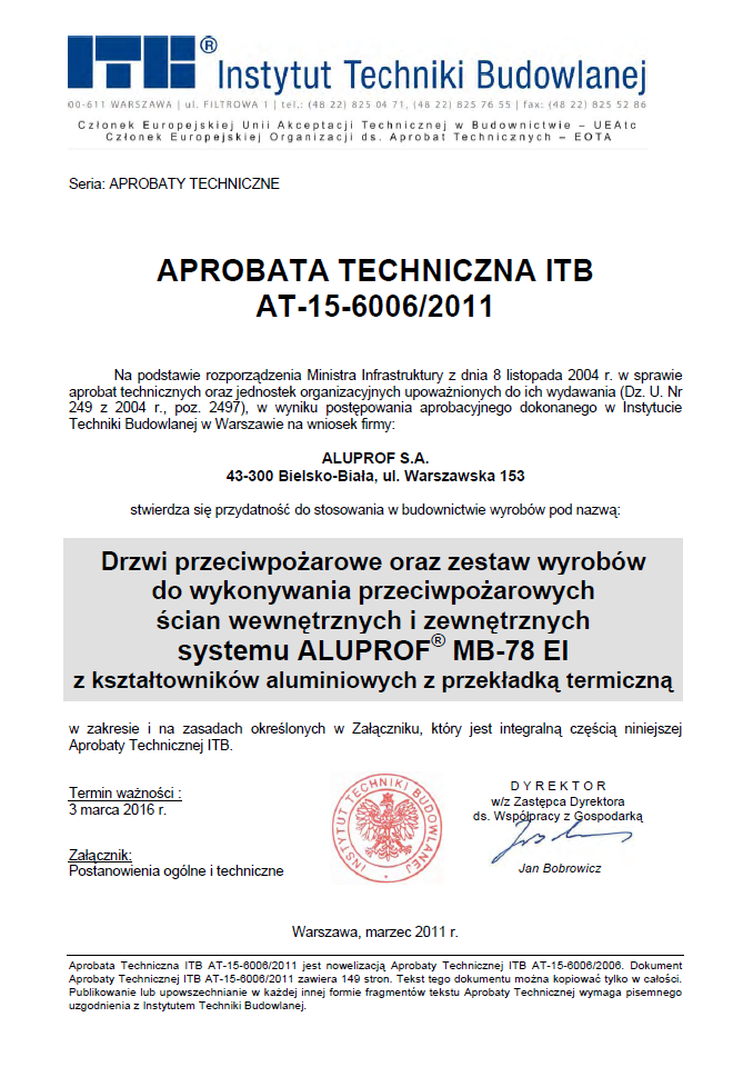 Aprobata Techniczna ITB — AT-15-6006-2016