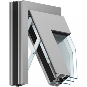 Okno oddymiające — przykład rozwiązania skrzydła rozwierno-uchylnego